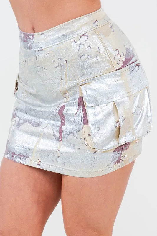 TEEK - Cargo Camo Silver Foil Skirt