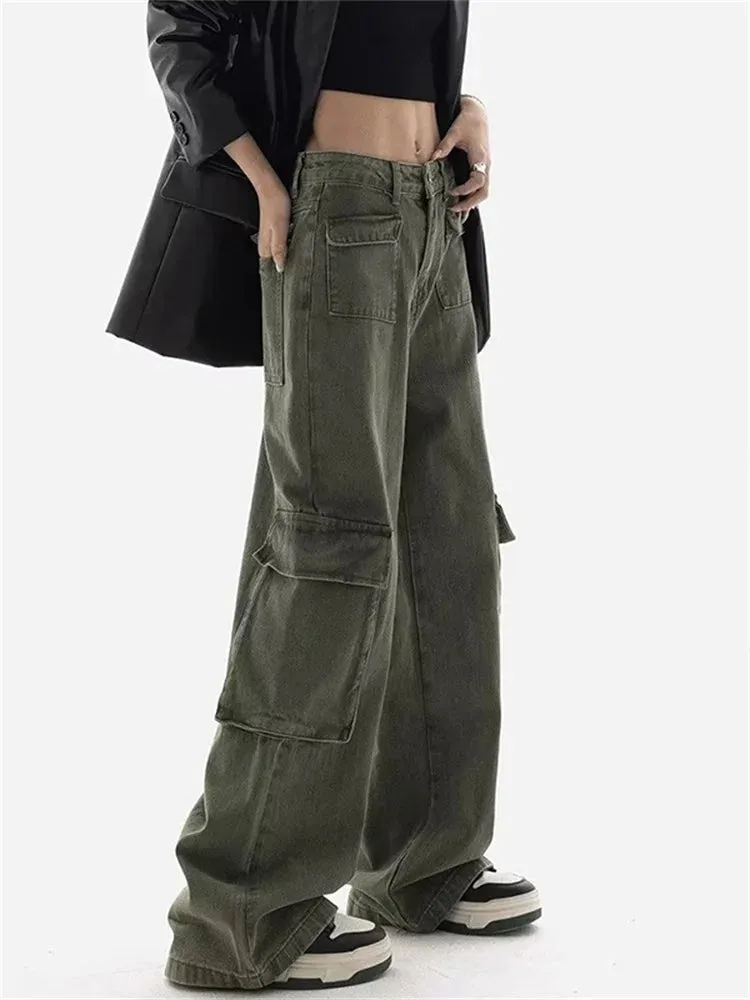 Toleet More Than A Pocket Cargo Pants Women New Fashion Vintage Loose High Waisted Jeans Chic Streetwear Straight Wide Leg Jeans