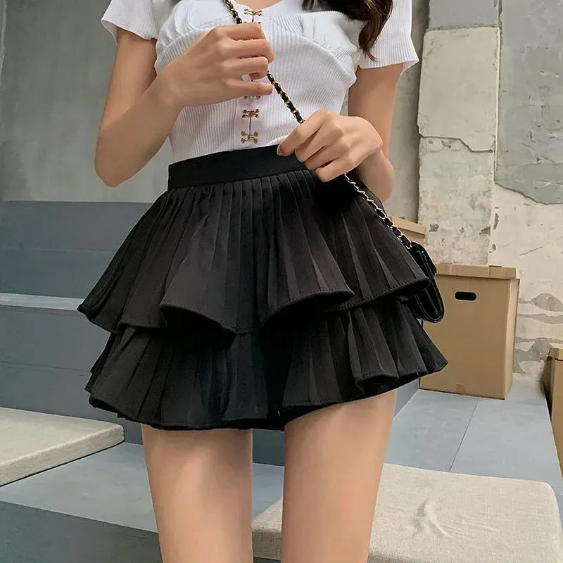 Toleet-Summer Layered White Skirt for Woman Y2K Ruffles High Waist Skirt Shorts Women Solid Pleated Mini Faldas Para Mujeres