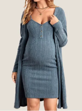 Toleet-Winter outfits Elegant Solid Color Maternity Two-Piece Dress Sweater Dress