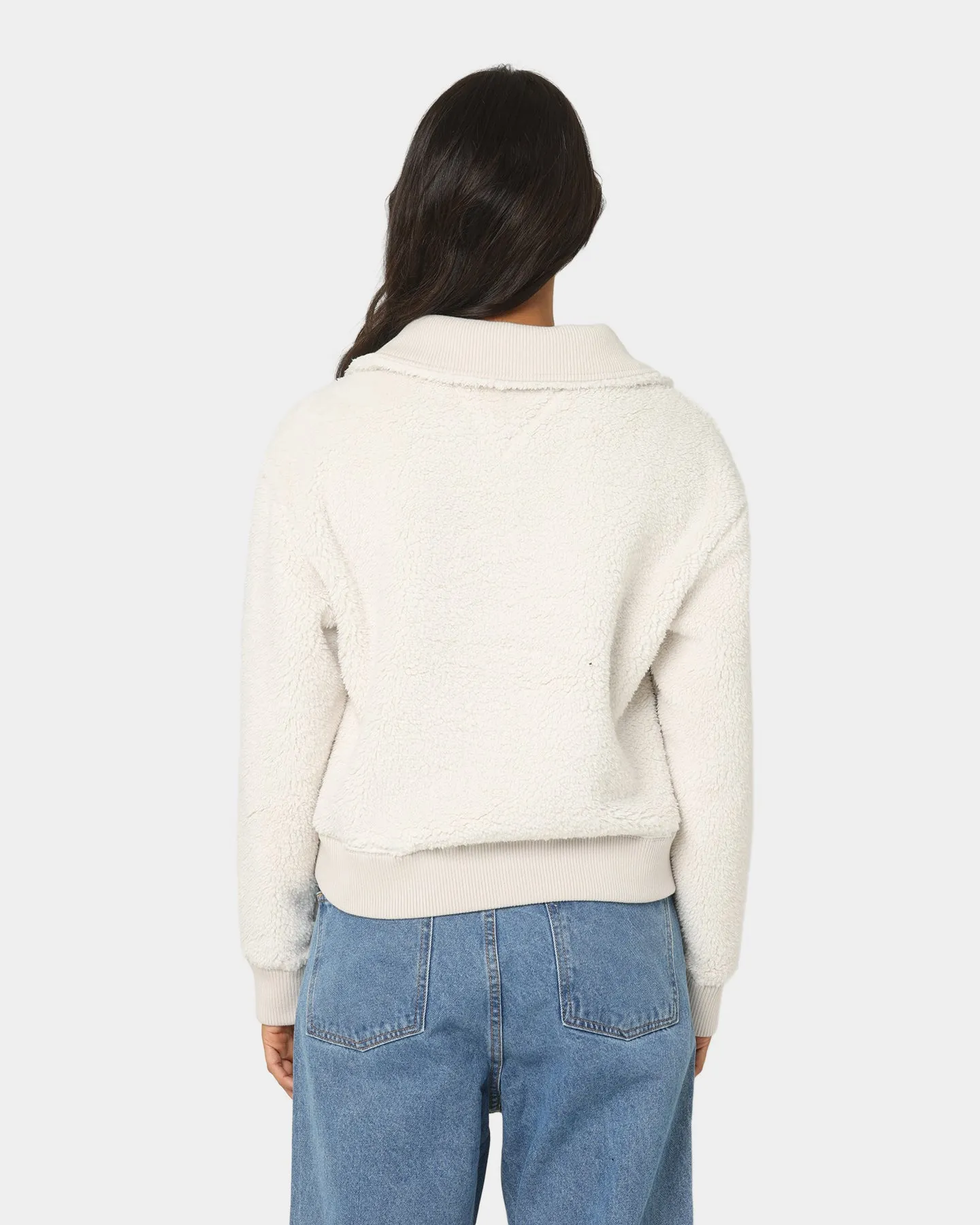 Tommy Jeans Women's Plush Badge Quarter Zip Sweater Stony Beige