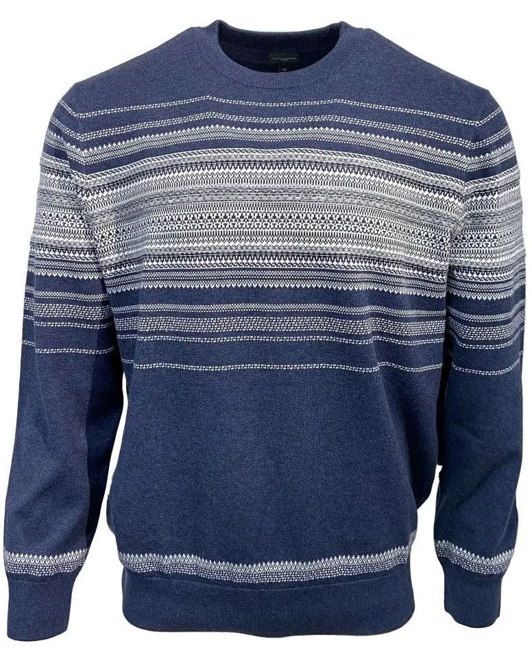 Tonal Knit Navy & Grey Crewneck Sweater - 100% Cotton Comfort