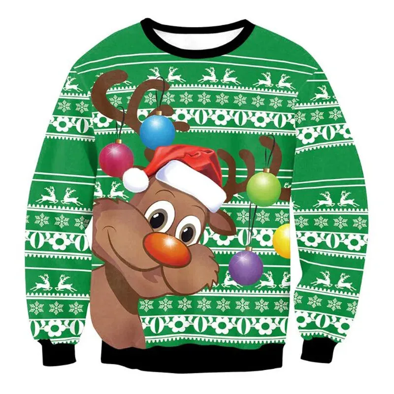 Ugly Christmas Sweaters Men Women Holiday Christmas Tree Reindeer Snowflakes Sweater Pullover Jumpers 3D Funny Xmas Sweatshirt