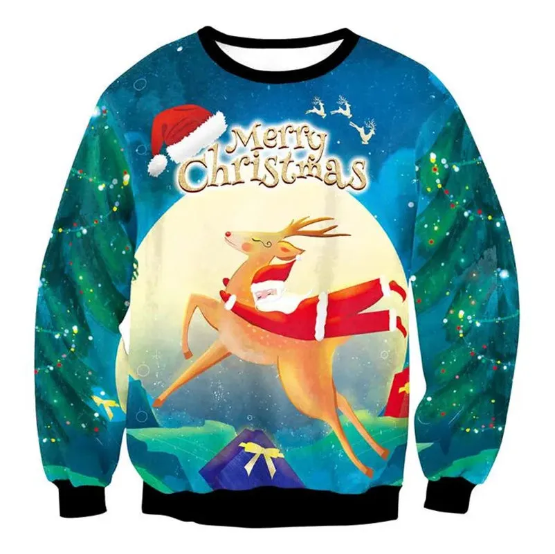 Ugly Christmas Sweaters Men Women Holiday Christmas Tree Reindeer Snowflakes Sweater Pullover Jumpers 3D Funny Xmas Sweatshirt