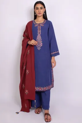 Unstitched 3 Piece Embroidered Khaddar Suit