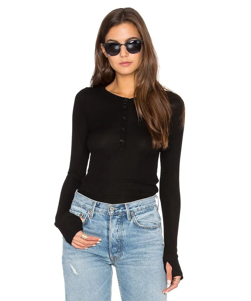 Vance Henley Long Sleeve Top Black