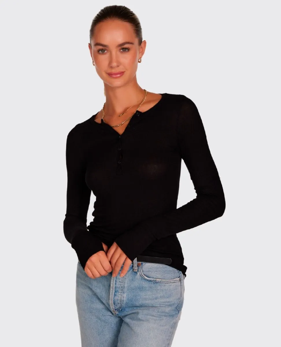 Vance Henley Long Sleeve Top Black