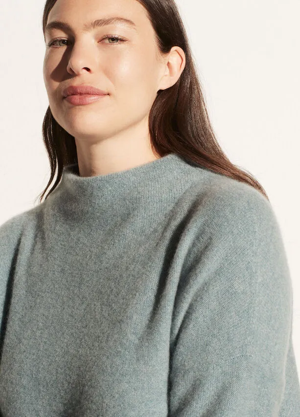 Vince - Boiled Funnel Neck Pullover in Heather Ocean