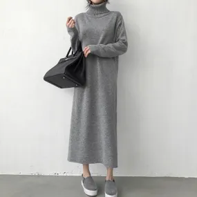 Warm Turtleneck Thick Knitted Winter Sweater Loose Long Sleeve Dress