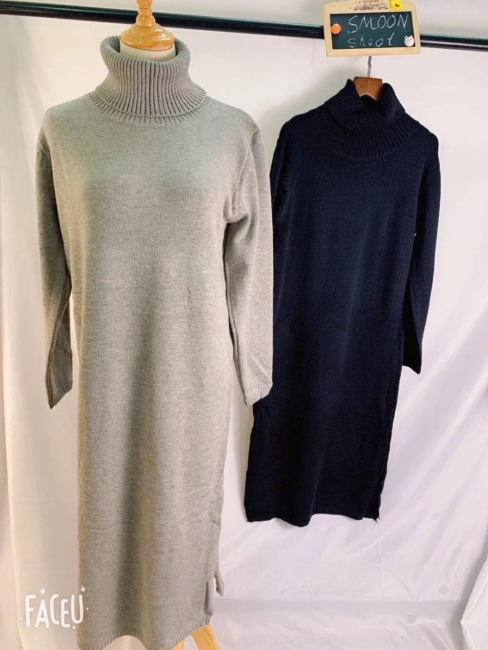 Warm Turtleneck Thick Knitted Winter Sweater Loose Long Sleeve Dress