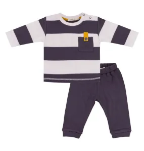 White/Charcoal Striped Shirt w/Yellow Trim & Charcoal Sweatpant