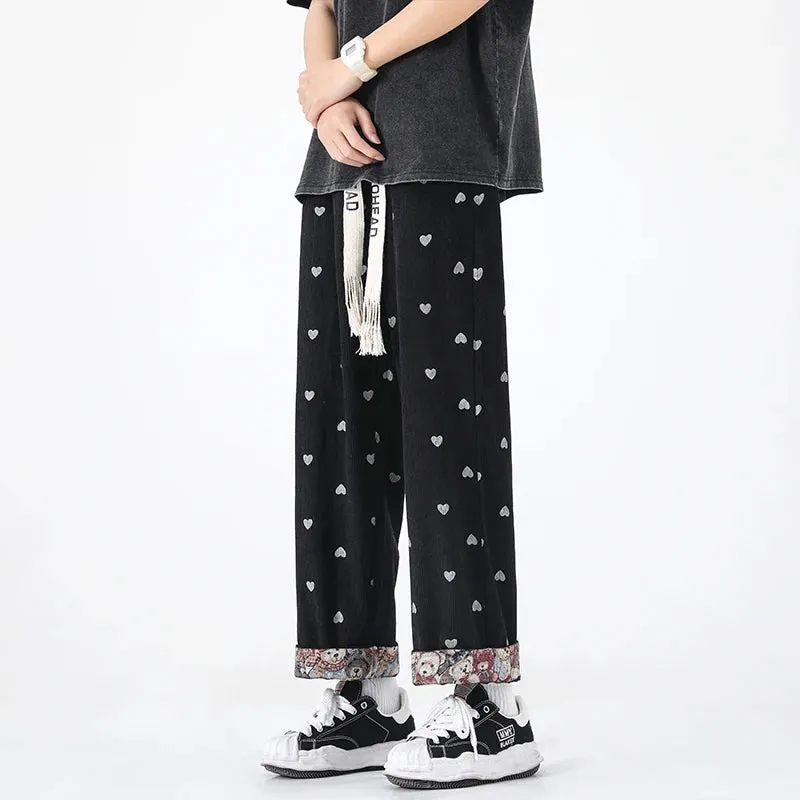 Wiaofellas  -  Japanese bear love corduroy pants loose straight Korean version of high street casual pants