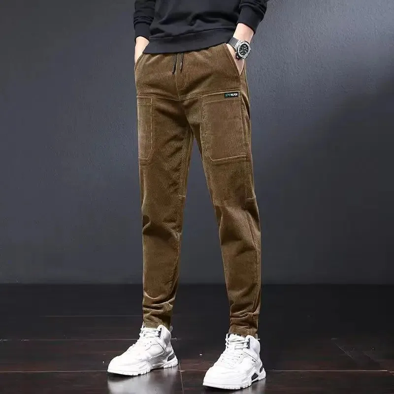 Wiaofellas  -  Men's Casual Pants Corduroy Straight Autumn Winter Male Trousers Slim Fit Xxxl Harajuku Fashion Regular Polyester Original Hot