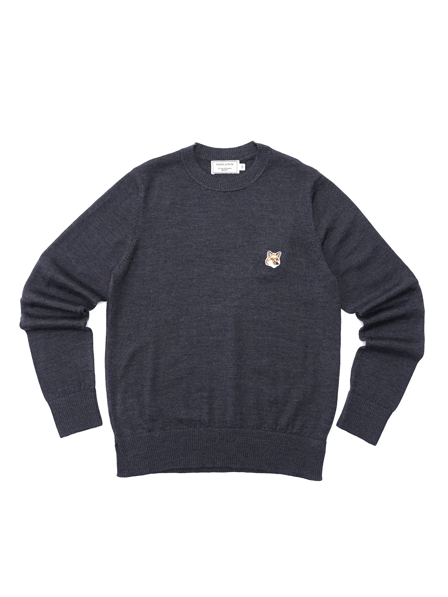 W_MERINOS R-NECK PULLOVER FOX HEAD PATCH_ANTHR MEL