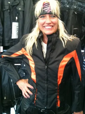 Women textile motorcycle jacket - Orange Stripes