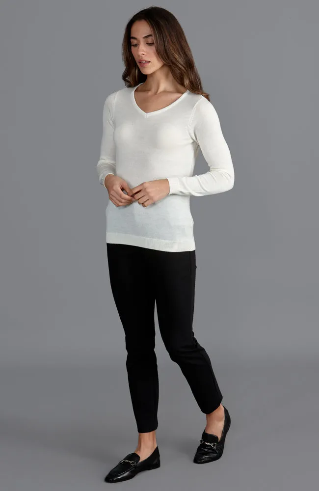 Womens Pure Extra Fine Merino Wool V Neck Jumper