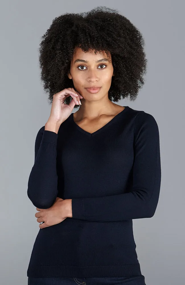 Womens Pure Extra Fine Merino Wool V Neck Jumper